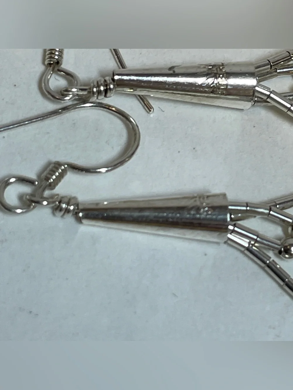 VTG Handmade Liquid Silver Heishi Turquoise Beads Dangle Hook Earrings READ